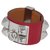 Bracelet Hermès Collier de Chien Rouge-Argent Cuir  ref.204407