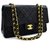 Chanel 2.55 gefütterte Klappe 10"Chain Shoulder Bag Black Lambskin Schwarz Leder  ref.204697