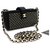 CHANEL Studs Rhinestone Mini Chain Shoulder Bag Black Crossbody Leather  ref.204930