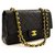 Chanel 2.55 gefütterte Klappe 10"Chain Shoulder Bag Black Lambskin Schwarz Leder  ref.204947