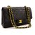 Chanel 2.55 gefütterte Klappe 10"Chain Shoulder Bag Black Lambskin Schwarz Leder  ref.204953