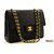 Chanel 2.55 Bolso de hombro cuadrado con solapa y forro de piel de cordero negro Cuero  ref.205038