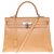 Hermès Kelly handbag 35 turned over with shoulder strap in natural cow, Palladie silver metal trim Golden Leather  ref.207235