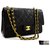 Chanel 2.55 gefütterte Klappe 10"Chain Shoulder Bag Black Lambskin Schwarz Leder  ref.213805