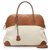 Hermès Hermes Brown Canvas Bolide 35 Beige Leather Cloth Pony-style calfskin Cloth  ref.213951