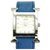 Hermès Relógio Hermes Blue H Prata Azul Couro Aço Metal Bezerro-como bezerro  ref.214090