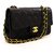 Chanel 2.55 solapa forrada 9"Bolso de hombro con cadena Caja de piel de cordero negra Negro Cuero  ref.216107