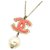 Chanel Pink CC Faux Pearl Necklace White Metal Plastic  ref.217795