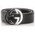 Gucci Black lined G Leather Belt Silvery Metal Pony-style calfskin  ref.221153
