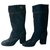 CHANEL New denim jeans boots T40 IT Dark blue Leather Cotton  ref.222033