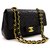 Chanel 2.55 solapa forrada 9Bolso de hombro con cadena de piel de cordero negro Cuero  ref.222755