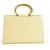 Céline Sac à main cabas robuste carré en cuir brillant beige Celine avec anneaux dorés  ref.222764