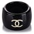 Chanel Black CC Kamelienring Schwarz Weiß Kunststoff  ref.224365