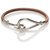 Hermès Bracelet crochet en cuir marron Hermes Métal Veau façon poulain Argenté  ref.224629