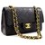 Chanel 2.55 à double rabat 9"Sac à bandoulière chaîne sac à main en cuir d'agneau noir  ref.224781