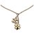 Chanel Gold CC Clover Anhänger Halskette Weiß Golden Roh Metall  ref.225020