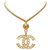 Colar de Pingente Chanel Gold CC Dourado Metal  ref.225026