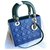 Christian Dior Lady Dior Mittlere dreifarbige Tasche Silber Weiß Blau Grün Marineblau Leder  ref.225255