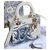 Sac Christian Dior Lady Dior motif Toile de Jouy Cuir Blanc Doré Blanc cassé Bleu foncé  ref.225262