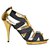 Oscar de la Renta Black and gold patent leather bandage sandals Golden Elastane  ref.225435