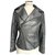 LOUIS VUITTON Silver iridescent anthracite leather jacket very good condition T40 Grey Dark grey Lambskin  ref.225437