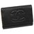 Porta-chaves Chanel Black CC Caviar Preto Couro  ref.225908