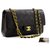 Chanel 2.55 solapa forrada 10"Bolso de hombro con cadena clásica Monedero negro Cuero  ref.226131
