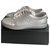 CHANEL SILVER SNEAKERS , taille 40,5 Silvery Leather  ref.227187