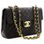 Chanel Jumbo 13"Maxi 2.55 Bolso de hombro con cadena de solapa Piel de cordero negra Negro Cuero  ref.228517