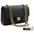 Chanel 2.55 Bolso de hombro mediano con cadena y solapa forrada Piel de cordero negra Negro Cuero  ref.228519