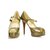 Christian Louboutin Barre de charol bronce 140 Zapato de salón con plataforma Jazz Peeptoe 40 Metálico  ref.229481