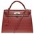 Exceptional and untraceable Hermès Kelly saddle bag handbag 32cm with Barenia Red H leather strap, Palladie silver metal trim  ref.234269