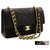 Chanel 2.55 aleta forrada 10"Bolsa de Ombro em Corrente Pele de Cordeiro Preta Preto Couro  ref.236236