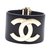 Chanel Gold Black Leather Wide CC Glide Lock Cuff  ref.237815