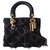 LADY DIOR PERLES BAG Black Leather Cloth Pearl  ref.239021