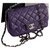 Timeless Chanel Bolso clásico atemporal con solapa de piel de cordero con herrajes plateados Púrpura Cuero  ref.241523