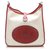 Hermès Hermes White Toile Evelyne GM Red Cream Leather Cloth Pony-style calfskin Cloth  ref.241649