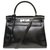 Espléndido Hermès Kelly 28 con bandolera en cuero box negro, herrajes en metal plateado paladio  ref.243666