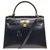 Splendido Hermès Kelly 30 Sottosella in cuoio box blu navy con tracolla, finiture in metallo placcato oro Pelle  ref.243986
