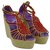Sandali Espadrillas con Zeppa Hermès Camoscio Viola e Rosso Multicolore
