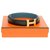 Constance Hermès Hermes Belt 24 mm for women reverse in black leather and blue jeans, gold-plated H buckle  ref.245540