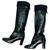 Chanel Black leather boots Wool  ref.246609