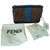 FENDI - bolsa de ombro em couro FF Baguette forrada - logotipo marrom / couro azul  ref.248703
