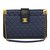Sacola de couro acolchoado Chanel - Pele de cordeiro - Hardware antigo dourado - Azul marinho com preto  ref.248717