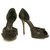 Christian Dior preto costurado couro Peep Toe bombas sapatos plataforma sz 39  ref.251207