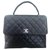 Vintage Chanel-Tasche mit silberner Hardware Schwarz Leder  ref.253206