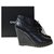 Corrente de couro preto Chanel com cadarços em cunha botas Sz.40  ref.256955