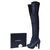 Botas de couro preto sobre joelho com logotipo Chanel CC. 39  ref.257277