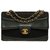 Timeless Raro bolso Chanel de cuero bimaterial con solapa simple y jersey vintage con billetera Negro Algodón  ref.263015
