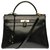 Hermès Muy hermosa bolsa de Hermes Kelly 32 Al revés en cuero de caja negro personalizado con cocodrilo negro, accesorios de metal chapado en oro Cueros exoticos  ref.264246